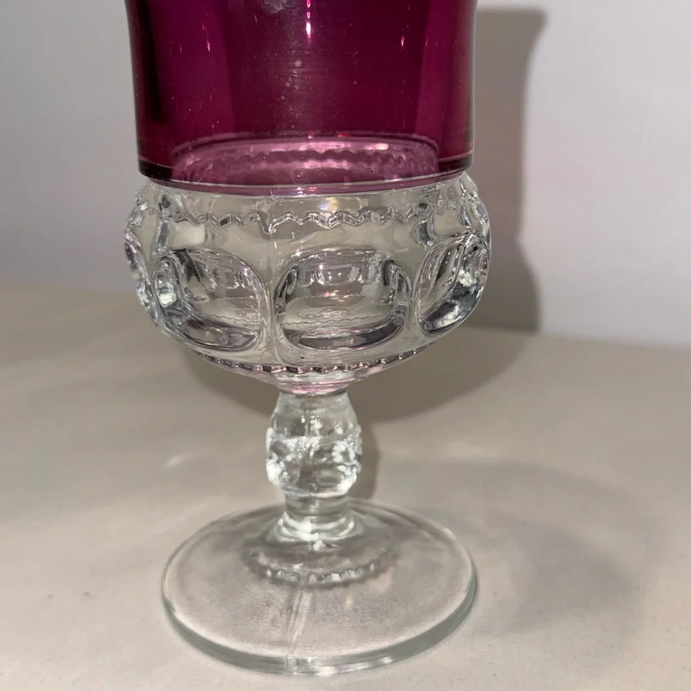 5 Tiffin-Franciscan King's Crown Thumbprint Cranberry Flash Water Goblets
